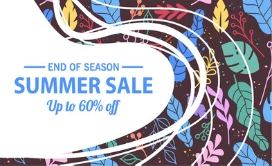 Summer sale banner template, Summer sale bright background for your advertisement, Vector illustration