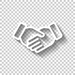 Partnership, teamwork, simple business logo. White linear icon with editable stroke and shadow on transparent background