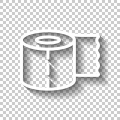 Roll of toilet paper, simple icon. White linear icon with editable stroke and shadow on transparent background