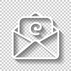 Email symbol, open letter, simple icon. White linear icon with editable stroke and shadow on transparent background