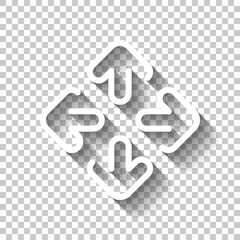 Arrow, direction or pointer, simple icon. White linear icon with editable stroke and shadow on transparent background