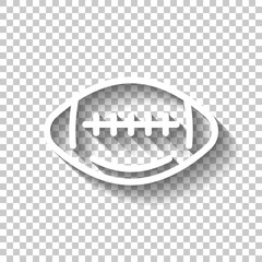 American football, rugby ball, sport logo. White linear icon with editable stroke and shadow on transparent background