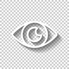 Eye, clear vision, simple icon. White linear icon with editable stroke and shadow on transparent background
