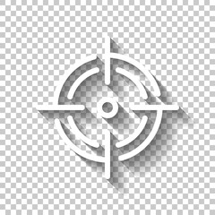 Weapon sight, target or crosshair, simple icon. White linear icon with editable stroke and shadow on transparent background