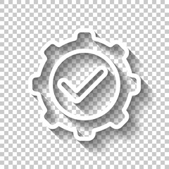 Execution process, implement ideas, gear icon. White linear icon with editable stroke and shadow on transparent background