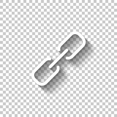 Simple link icon, metal chain, hyperlink symbol. White linear icon with editable stroke and shadow on transparent background