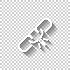 Broken chain, weak security, simple icon. White linear icon with editable stroke and shadow on transparent background