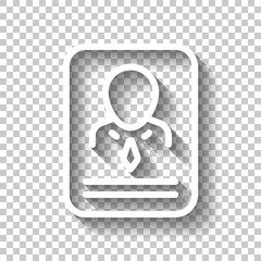 Resume on paper, simple business icon. White linear icon with editable stroke and shadow on transparent background