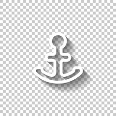 Anchor of the boat, simple icon. White linear icon with editable stroke and shadow on transparent background