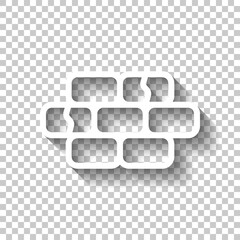 Brick wall, simple icon. White linear icon with editable stroke and shadow on transparent background