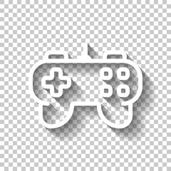 Joystick of video console, game controller, simple icon. White linear icon with editable stroke and shadow on transparent background