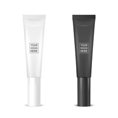 Vector 3d Realistic Plastic, Metal White and Black Lip Balm, Lipstick, Cream Tube, Packing Set Isolated on White. Design Template of Toothpaste, Cosmetics, Cream, Tooth Paste for Mockup. Front View