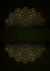 Dark green background with luxury golden Mandala. Great for invitation, flyer, menu, brochure, postcard, wallpaper, decoration, or any desired idea.