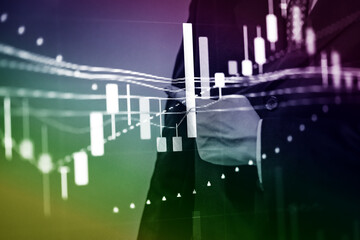Charts of stock market instruments with various type of indicators and volume analysis for professional technical analysis on the monitor of a computer. Fundamental and technical analysis concept.	
