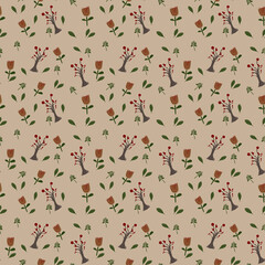 Country Vintage Doodle Art Farm Style Fabric Wall paper Design.  Hand drawn Illustration Seamless Pattern.