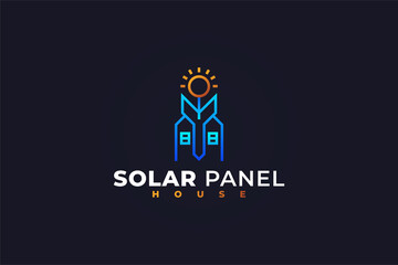 Solar Panel House Logo with Sunshine. Usable for Business and Branding Logos
