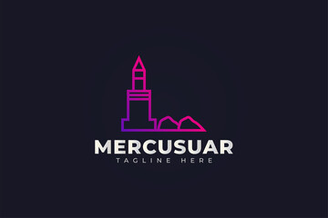 Lighthouse Logo Design Vector Illustration . Mercusuar Logo Template. Usable for Business and Branding Logos