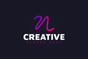 Fototapeta na wymiar Letter N Logo Design with Handwritten Style in Colorful Gradient. Usable for Business and Branding Logos