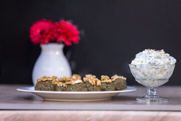 salad on vase with flowers