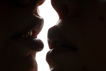 Kiss. I Love You. Couple In Love. Intimate relationship and sexual relations. Closeup mouths...