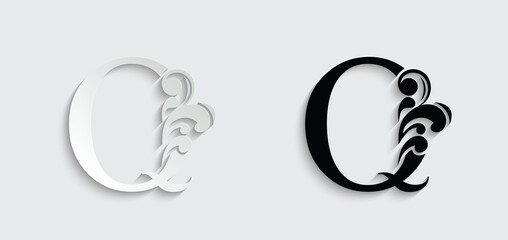 letter Q. Vintage black flower ornament initial letters. Alphabet. Logo vector	

