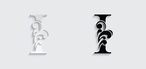 letter I. Vintage black flower ornament initial letters. Alphabet. Logo vector	
