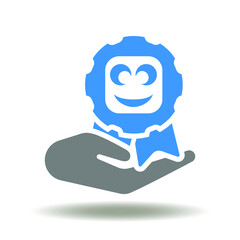 Hand with seal and smile vector illustration. Customer experience symbol. Rating icon. CX, feedback logo.