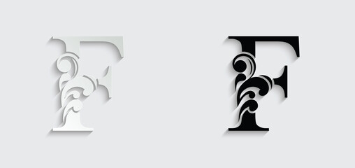 letter F. Vintage black flower ornament initial letters. Alphabet. Logo vector	
