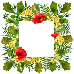 Frame with wildflowers and greenery