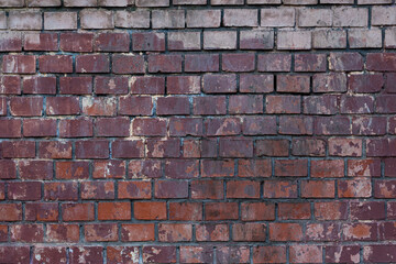 Dirty brick wall. The texture of the brickwork. Vintage background with masonry.