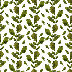 Green oak leaves seamless pattern