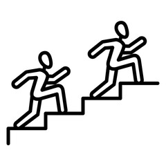 People run up the stairs, chase over the result, the desire for success, monotonous work. Vector icon, outline, isolated.
