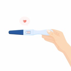 Pregnancy or ovulation positive test in woman hand top view isolated on white background. Female reproductive design, planning of pregnancy concept. Vector illustration for banner, website, print