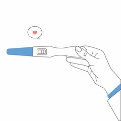 Pregnancy or ovulation positive test in woman hand top view isolated on white background. Female reproductive design, planning of pregnancy concept. Vector illustration for banner, website, print