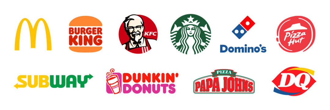 Collection vector logo popular fast food brands.