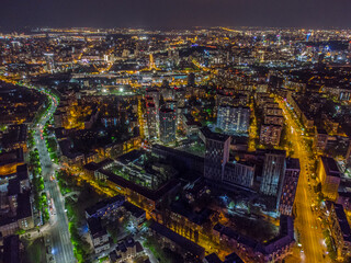 Fototapeta na wymiar Two main roads at the city at night. Night Kyiv city with lights 