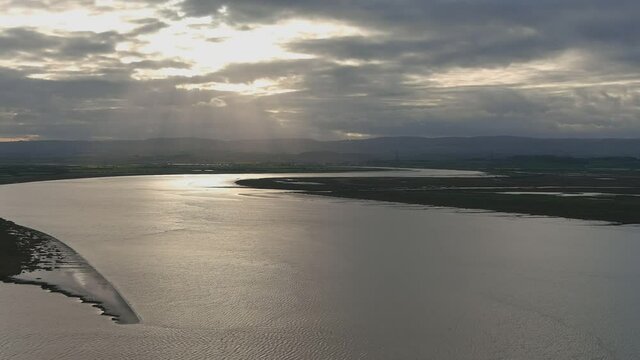 River Parrett Mouth aerial view near Burnham-on-Sea in North Somerset in England.