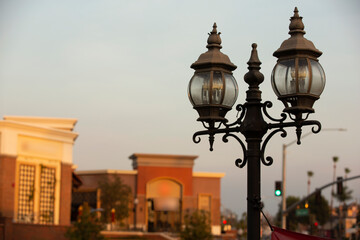 Fototapeta na wymiar Sunset view of the downtown district of Yorba Linda, California, USA.