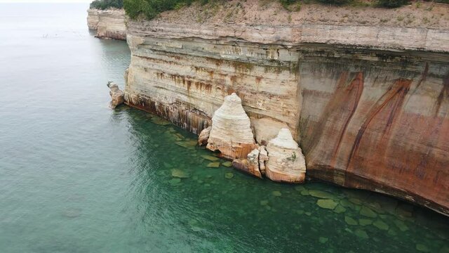 Honeycomb Pictured Rocks Munising Michigan Drone Shot Clear Water Lake Superior