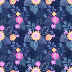 Beautiful modern flowers background seamless pattern.