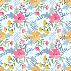 Fototapeta premium Colorful hand draw flowers seamless pattern for fabric textile wallpaper.