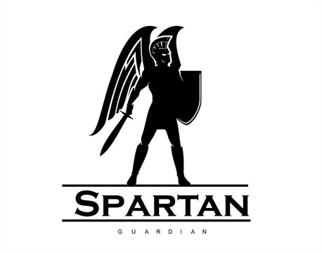 winged sparta holds sword and shield