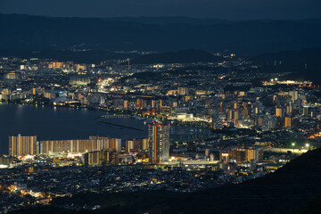 滋賀県　比叡山ドライブウェイ夢見が丘からの夜景と琵琶湖