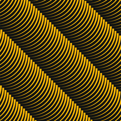 Oblique yellow curvy stripes. Gray background. Optical art. Digital image with psychedelic effect. Vector illustration. Ideal for prints, abstract background, posters, textile pattern, and web design
