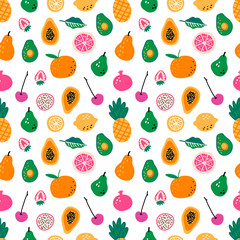 Seamless pattern with fruits. Hand drawn vector. Cooking ingredients. Scandinavian style menu greengrocery.