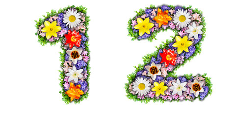 Numbers 1, 2 made in the form of a bouquet of flowers