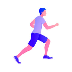 Vector illustration of young man in sportswear running. Cartoon illustration of realistic people. Side view. Sports man. Sport, exercise.