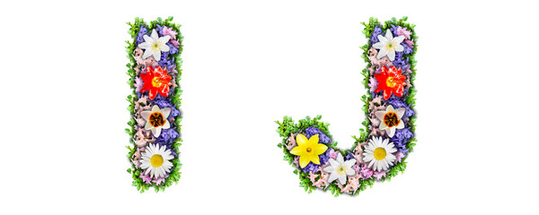 Letters I, J made in the form of a bouquet of flowers