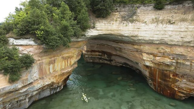 Kayak Under Pictured Rocks Munising Michigan Clear Water
