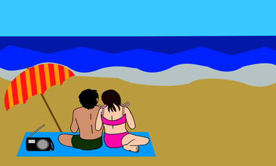 海水浴を楽しむカップル